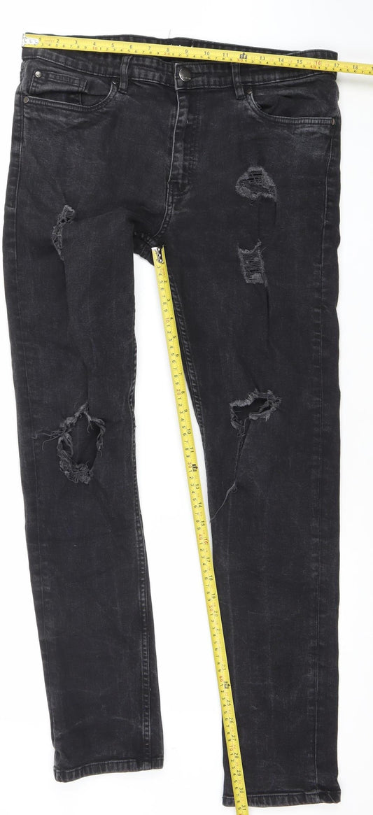 Firetrap Men’s Black Skinny Stretch Distressed Jeans 36L