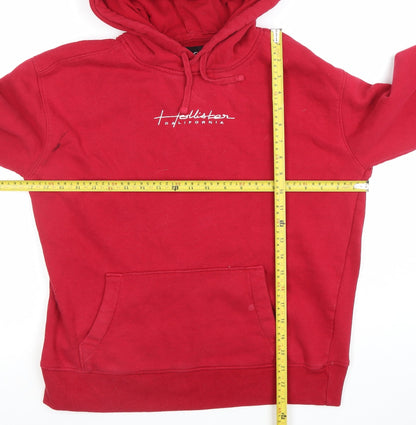 Hollister Mens Red Hoodie Pullover S Logo Fleece Long Sleeve
