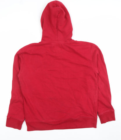 Hollister Mens Red Hoodie Pullover S Logo Fleece Long Sleeve