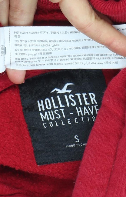 Hollister Mens Red Hoodie Pullover S Logo Fleece Long Sleeve