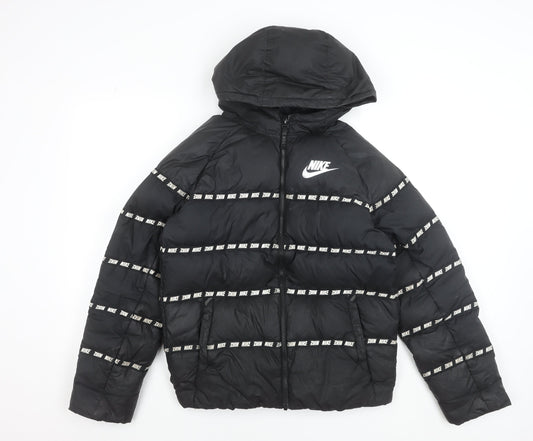 Nike Boys Black Puffer Jacket XL Hooded Winter Coat