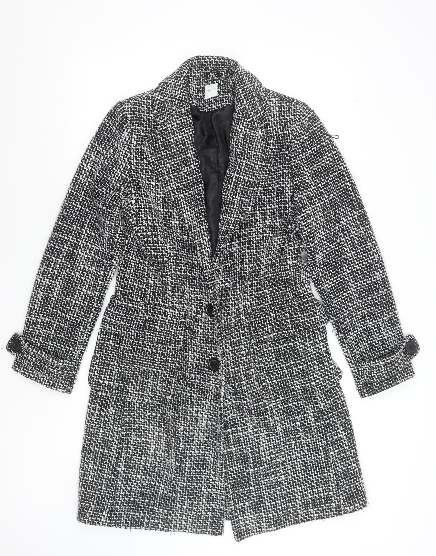 New Look Women’s Black Check Tweed Mid-Length Coat Size 12