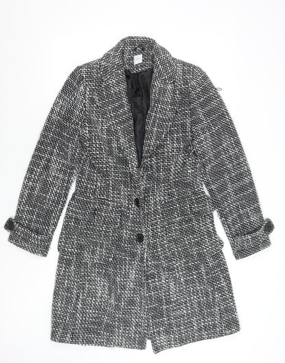 New Look Women’s Black Check Tweed Mid-Length Coat Size 12