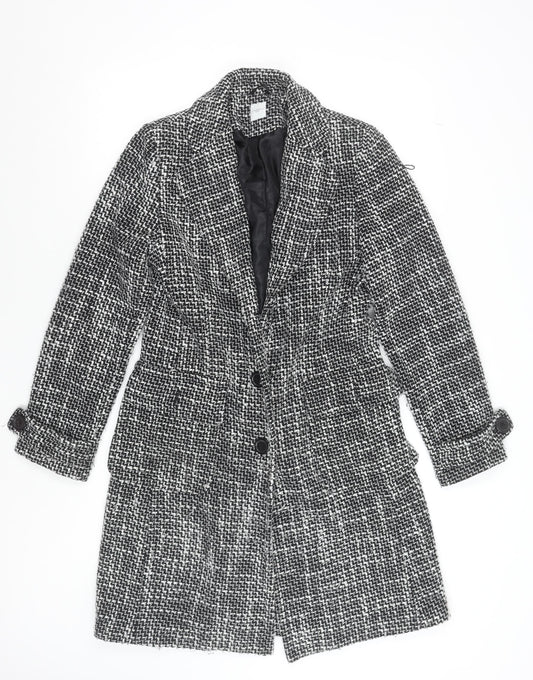 New Look Women’s Black Check Tweed Mid-Length Coat Size 12
