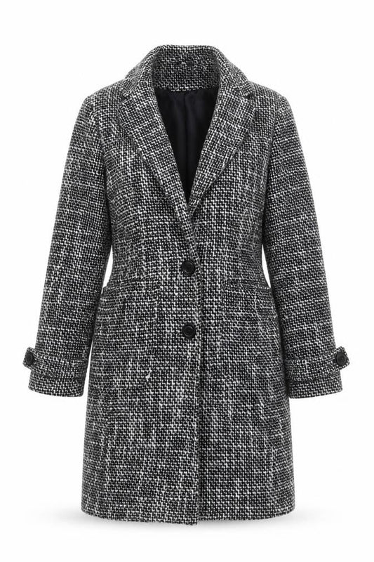 New Look Women’s Black Check Tweed Mid-Length Coat Size 12