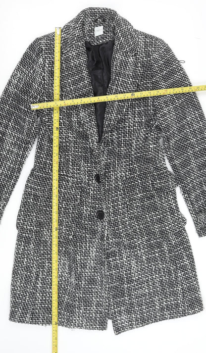 New Look Women’s Black Check Tweed Mid-Length Coat Size 12