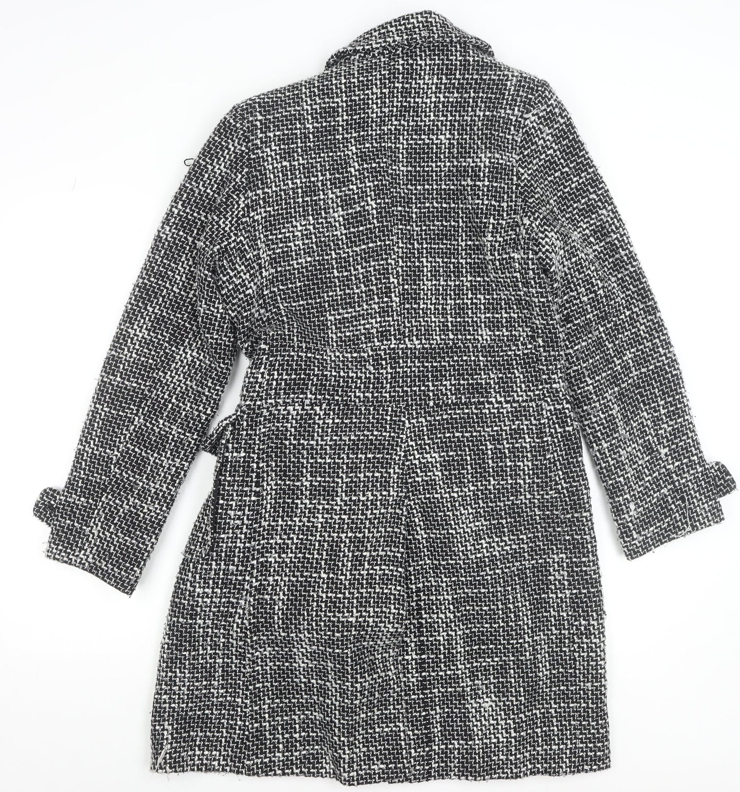 New Look Women’s Black Check Tweed Mid-Length Coat Size 12