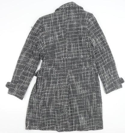 New Look Women’s Black Check Tweed Mid-Length Coat Size 12