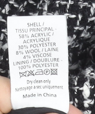 New Look Women’s Black Check Tweed Mid-Length Coat Size 12