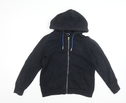 Superdry Women's Black Full Zip Hoodie UK 16 Fleece Lined Casual