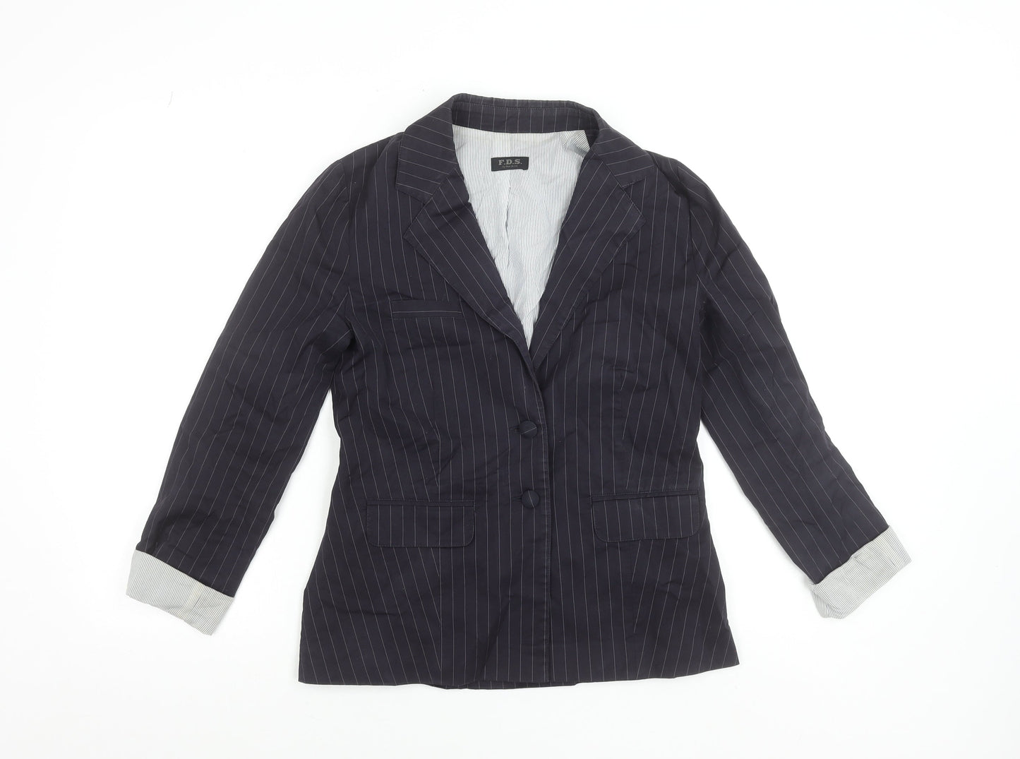 F.D.S. by Fleur de Sel Women's Black Pinstripe Blazer Size 8 Slim Fit