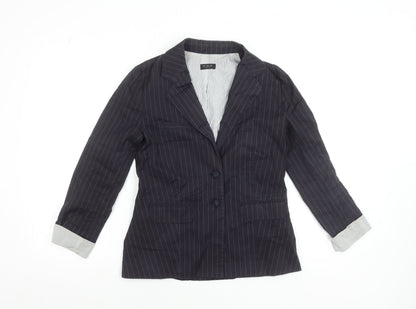 F.D.S. by Fleur de Sel Women's Black Pinstripe Blazer Size 8 Slim Fit