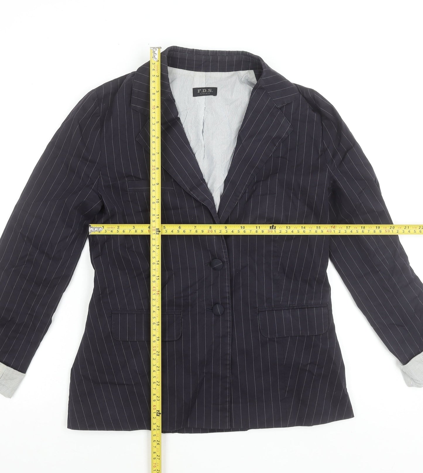 F.D.S. by Fleur de Sel Women's Black Pinstripe Blazer Size 8 Slim Fit