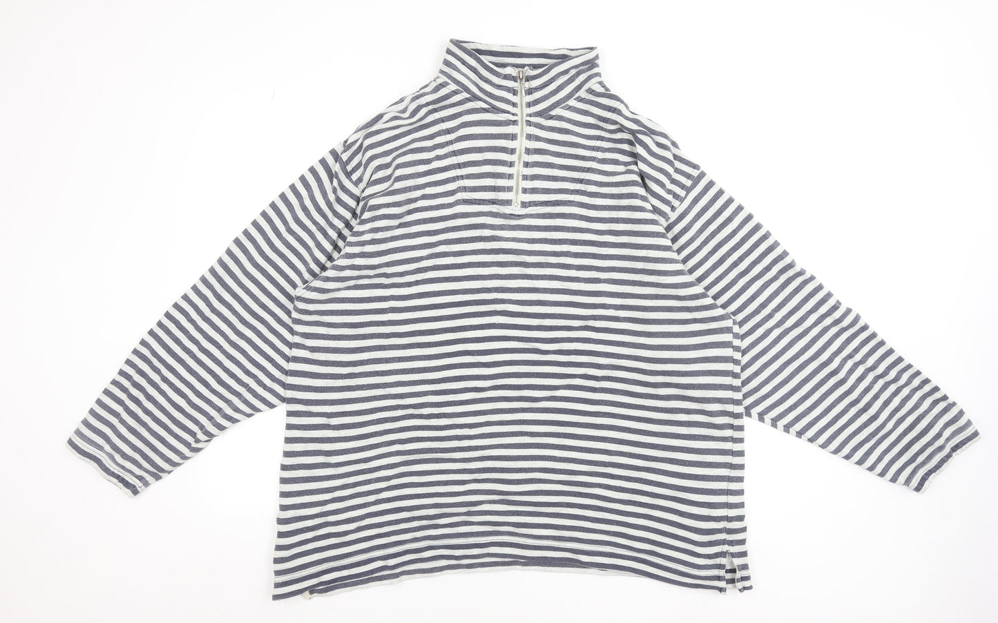 GAP Women Navy White Striped 1/2 Zip Cotton Pullover Sweatshirt L