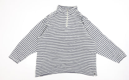 GAP Women Navy White Striped 1/2 Zip Cotton Pullover Sweatshirt L
