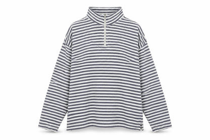 GAP Women Navy White Striped 1/2 Zip Cotton Pullover Sweatshirt L