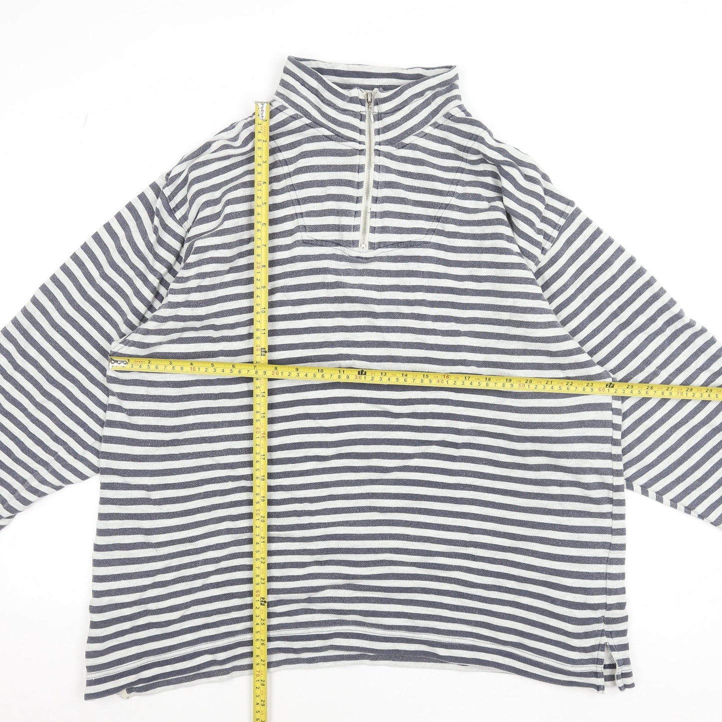 GAP Women Navy White Striped 1/2 Zip Cotton Pullover Sweatshirt L
