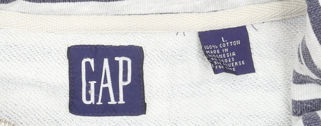 GAP Women Navy White Striped 1/2 Zip Cotton Pullover Sweatshirt L