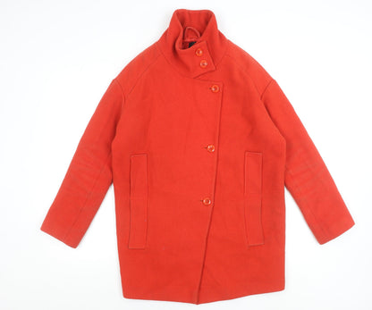 Oasis Women's Red Wool Blend Buttoned Mid-Length Coat Size S