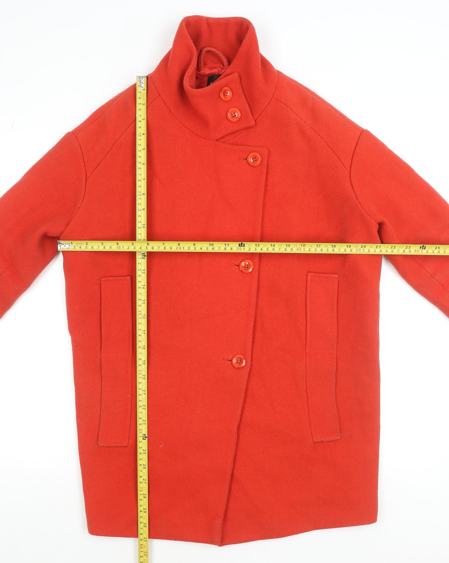 Oasis Women's Red Wool Blend Buttoned Mid-Length Coat Size S