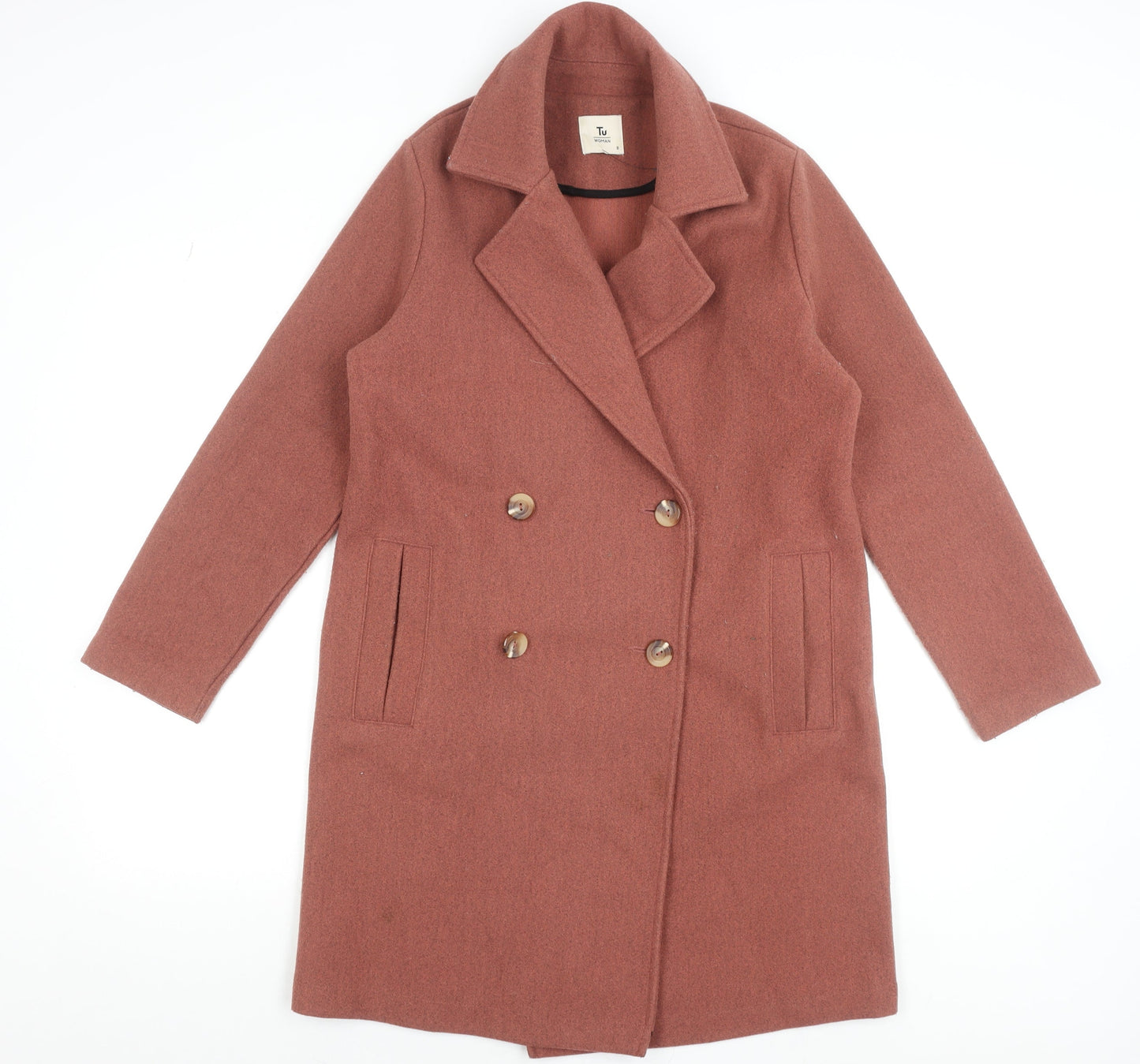 Tu Womens Brown Pea Coat Size 8 Buttoned Mid-Length Wool Style Classic