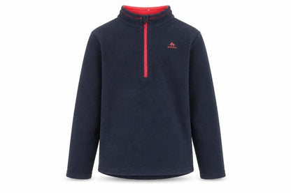 Front view of Quechua girls’ blue 12-13 years fleece 1/4 zip pullover sweatshirt