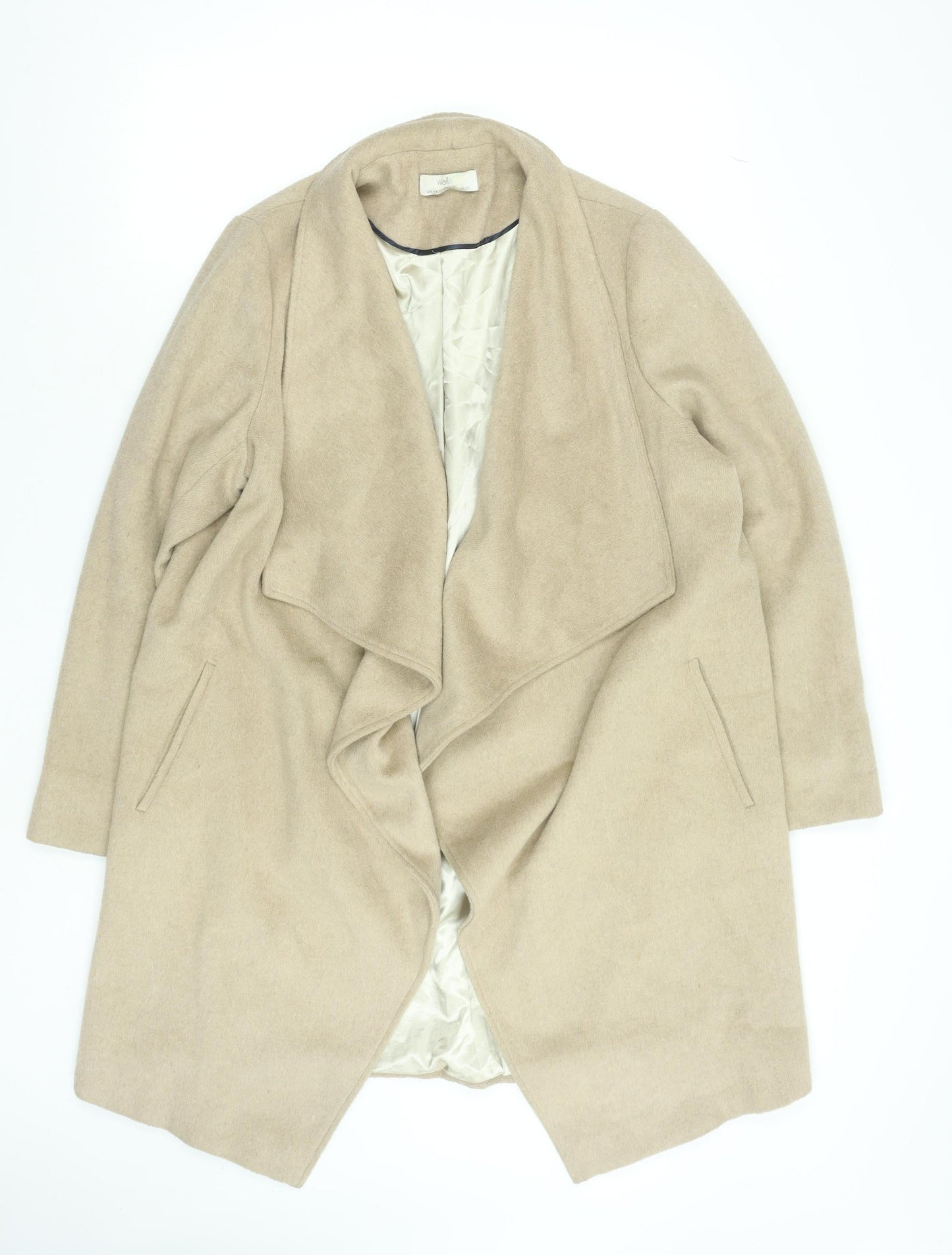 Wallis Women’s Beige Long Overcoat Size 14 Lined Classic Twill Jacket