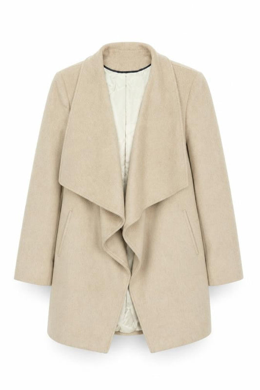 Wallis Women’s Beige Long Overcoat Size 14 Lined Classic Twill Jacket