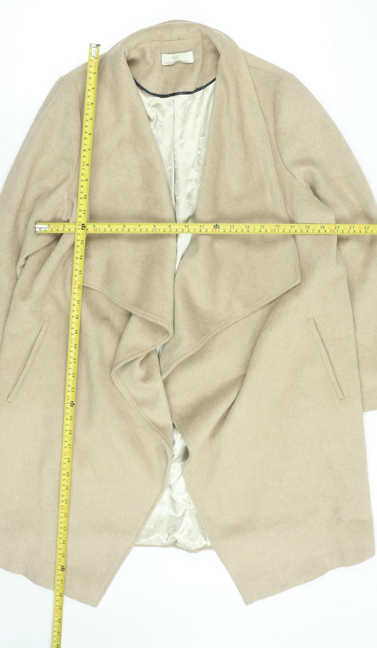 Wallis Women’s Beige Long Overcoat Size 14 Lined Classic Twill Jacket