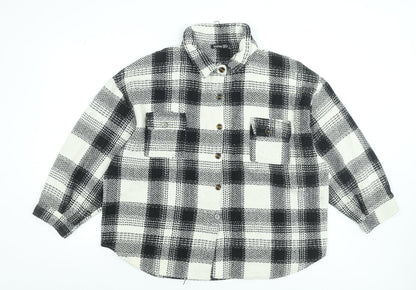 Boohoo Women Black Checked Flannel Button-Up Shirt Size 18