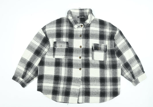 Boohoo Women Black Checked Flannel Button-Up Shirt Size 18
