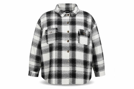 Boohoo Women Black Checked Flannel Button-Up Shirt Size 18