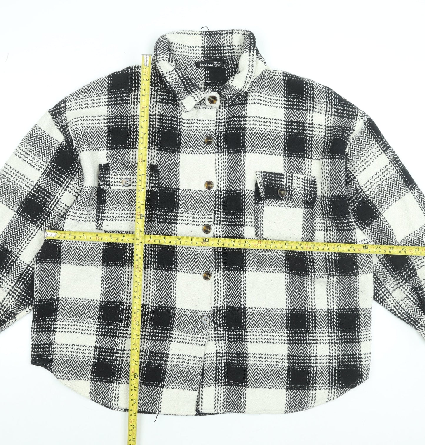 Boohoo Women Black Checked Flannel Button-Up Shirt Size 18