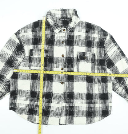 Boohoo Women Black Checked Flannel Button-Up Shirt Size 18