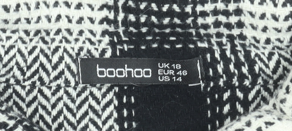 Boohoo Women Black Checked Flannel Button-Up Shirt Size 18