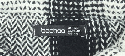 Boohoo Women Black Checked Flannel Button-Up Shirt Size 18