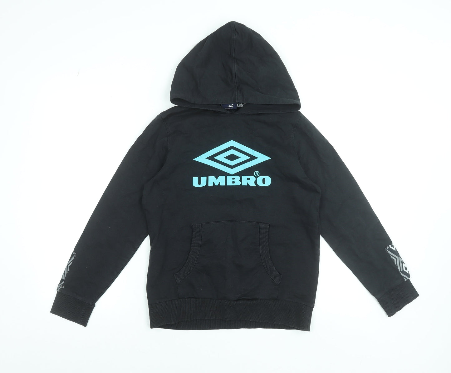 Umbro Boys Black Hoodie 11-12 Years Cotton Pullover Graphic Print