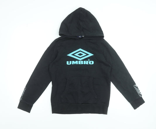 Umbro Boys Black Hoodie 11-12 Years Cotton Pullover Graphic Print