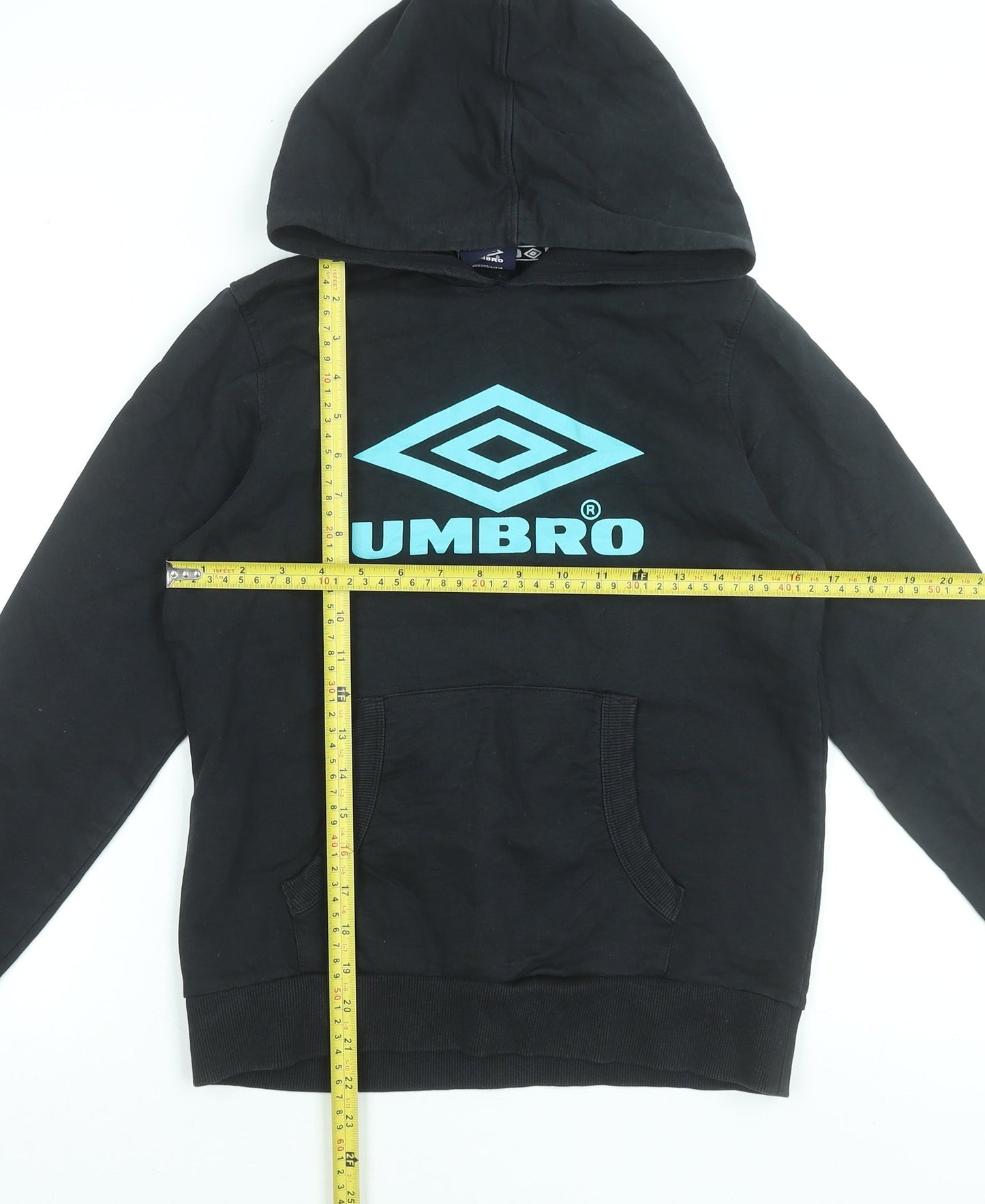 Umbro Boys Black Hoodie 11-12 Years Cotton Pullover Graphic Print