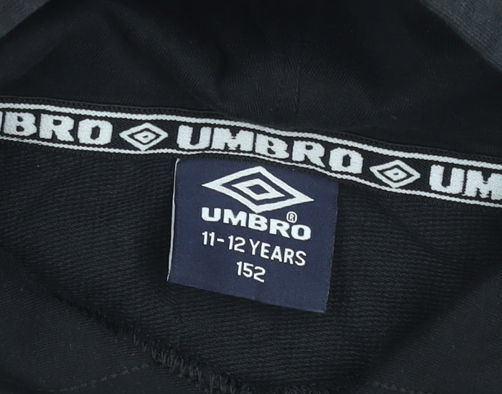 Umbro Boys Black Hoodie 11-12 Years Cotton Pullover Graphic Print