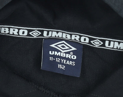 Umbro Boys Black Hoodie 11-12 Years Cotton Pullover Graphic Print