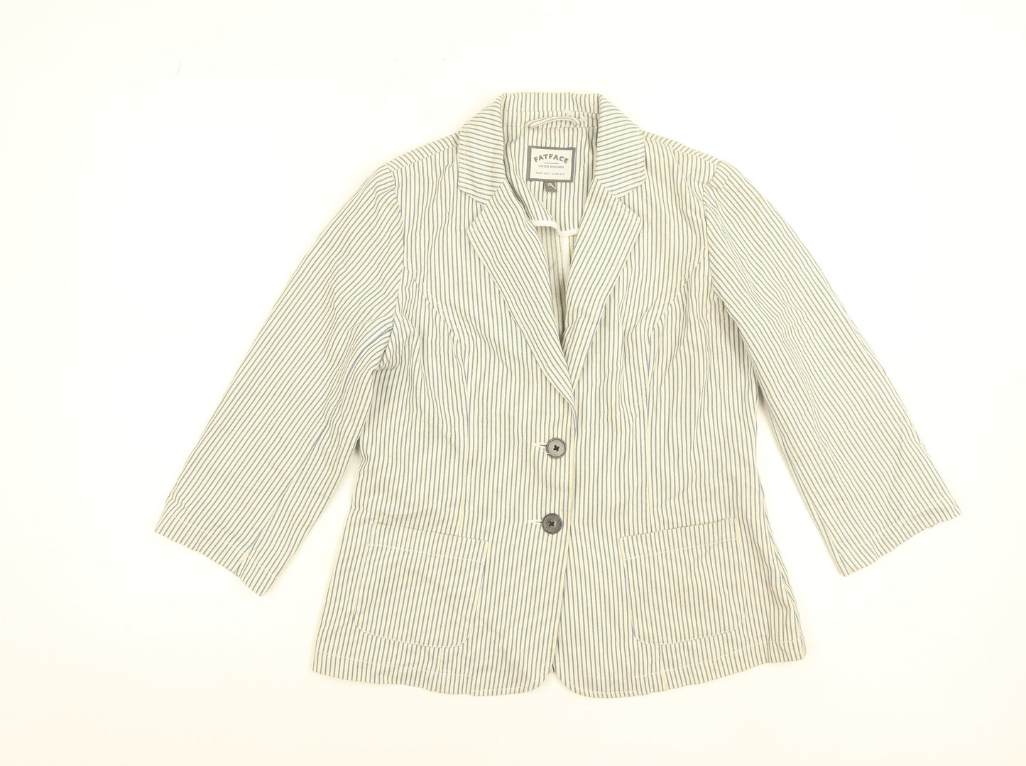 FatFace Women’s Blue Striped Cotton Blend Blazer Jacket Size 10