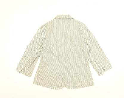 FatFace Women’s Blue Striped Cotton Blend Blazer Jacket Size 10