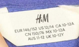 H&M Boys Blue Pullover Hoodie UK 10-12 Years Cotton Blend
