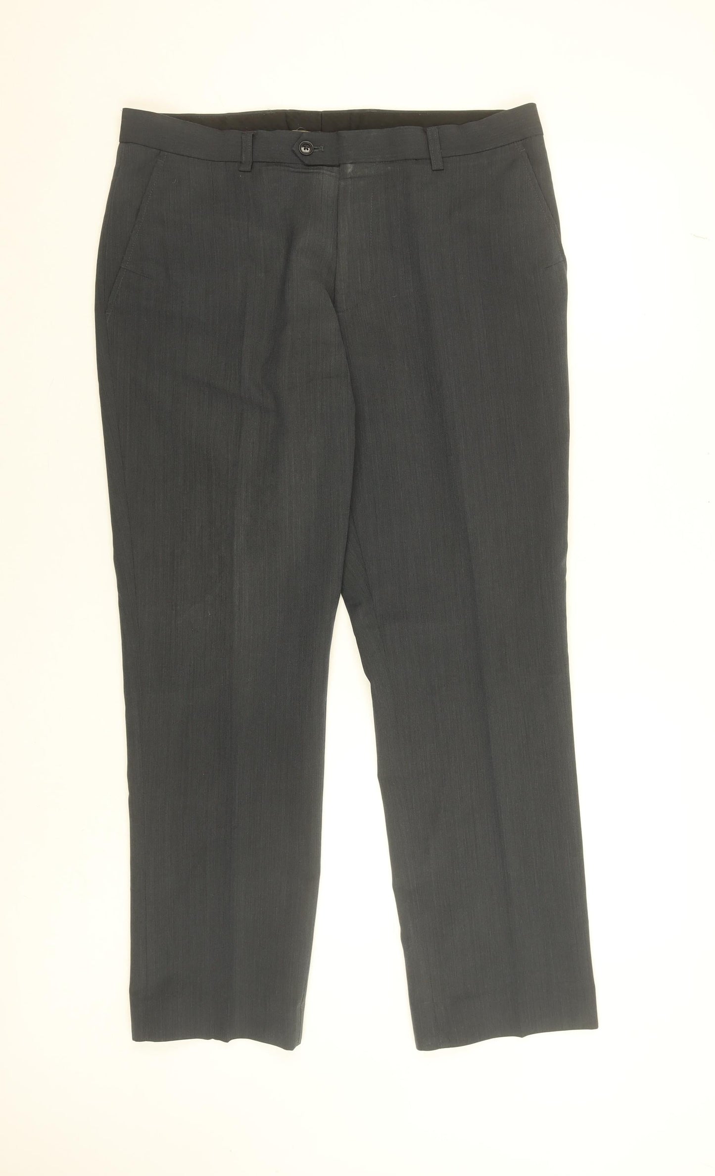 Next Men's Black Wool Blend Dress Trousers 34S Regular Fit