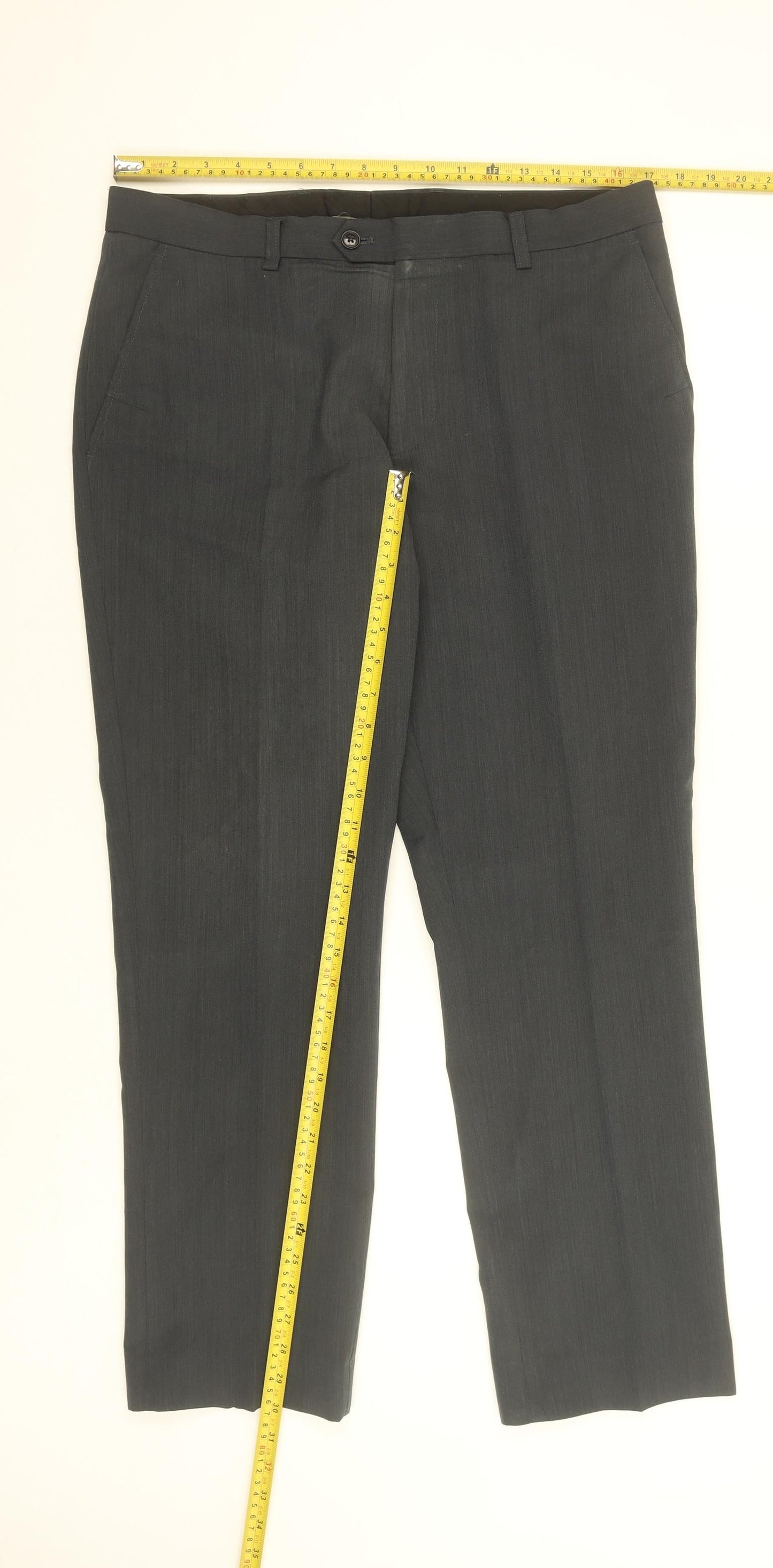 Next Men's Black Wool Blend Dress Trousers 34S Regular Fit