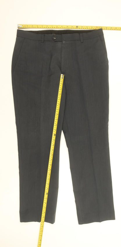 Next Men's Black Wool Blend Dress Trousers 34S Regular Fit