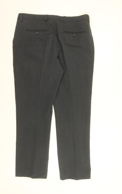 Next Men's Black Wool Blend Dress Trousers 34S Regular Fit