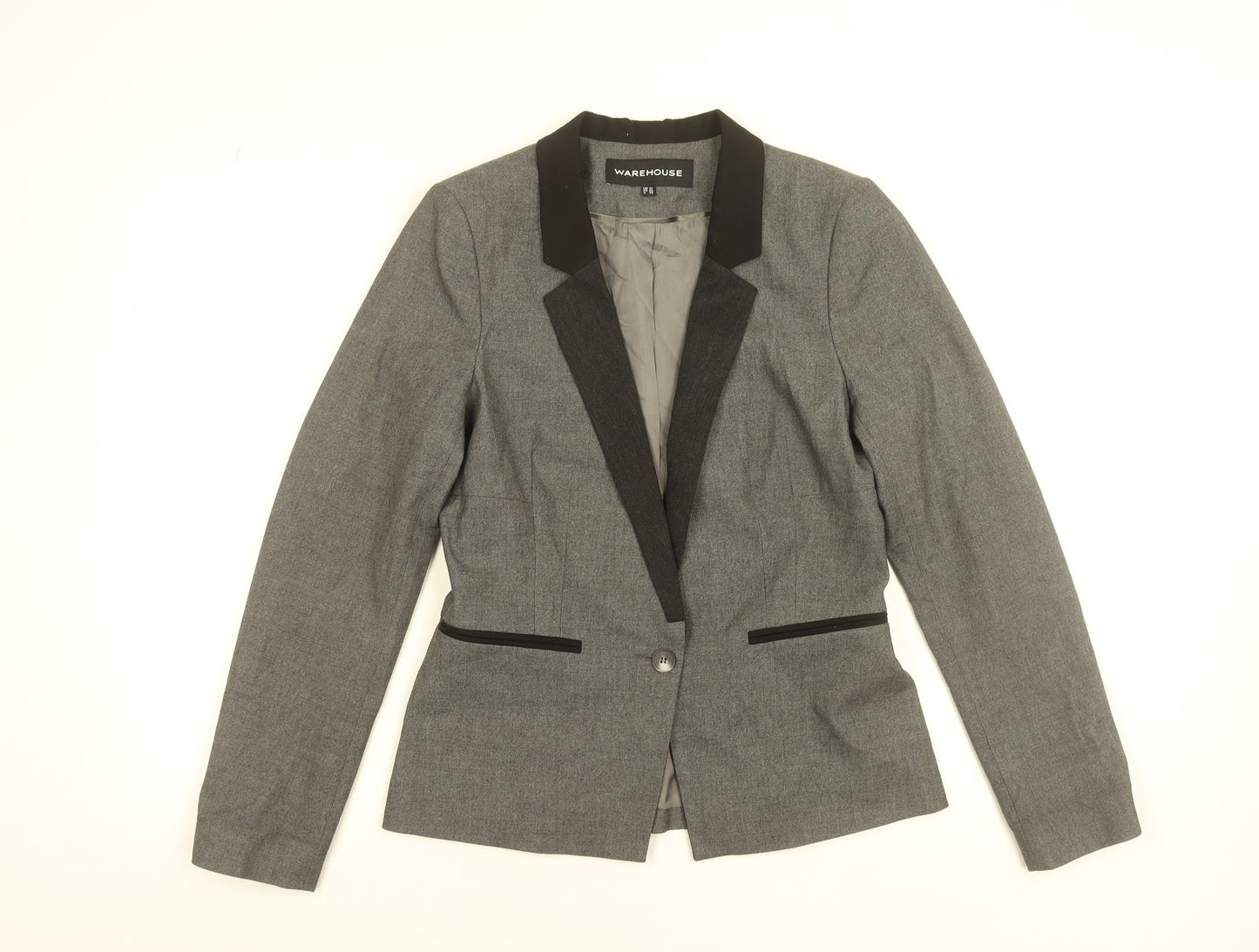 Warehouse Women Grey Single-Breasted Suit Jacket UK 12 Classic Fit