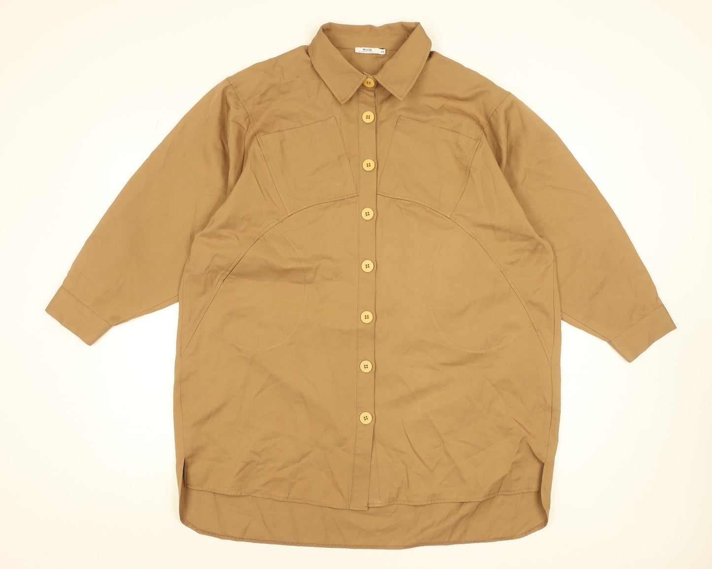 Riva Women Brown Button-Up Relaxed Cotton Blend Shirt XS